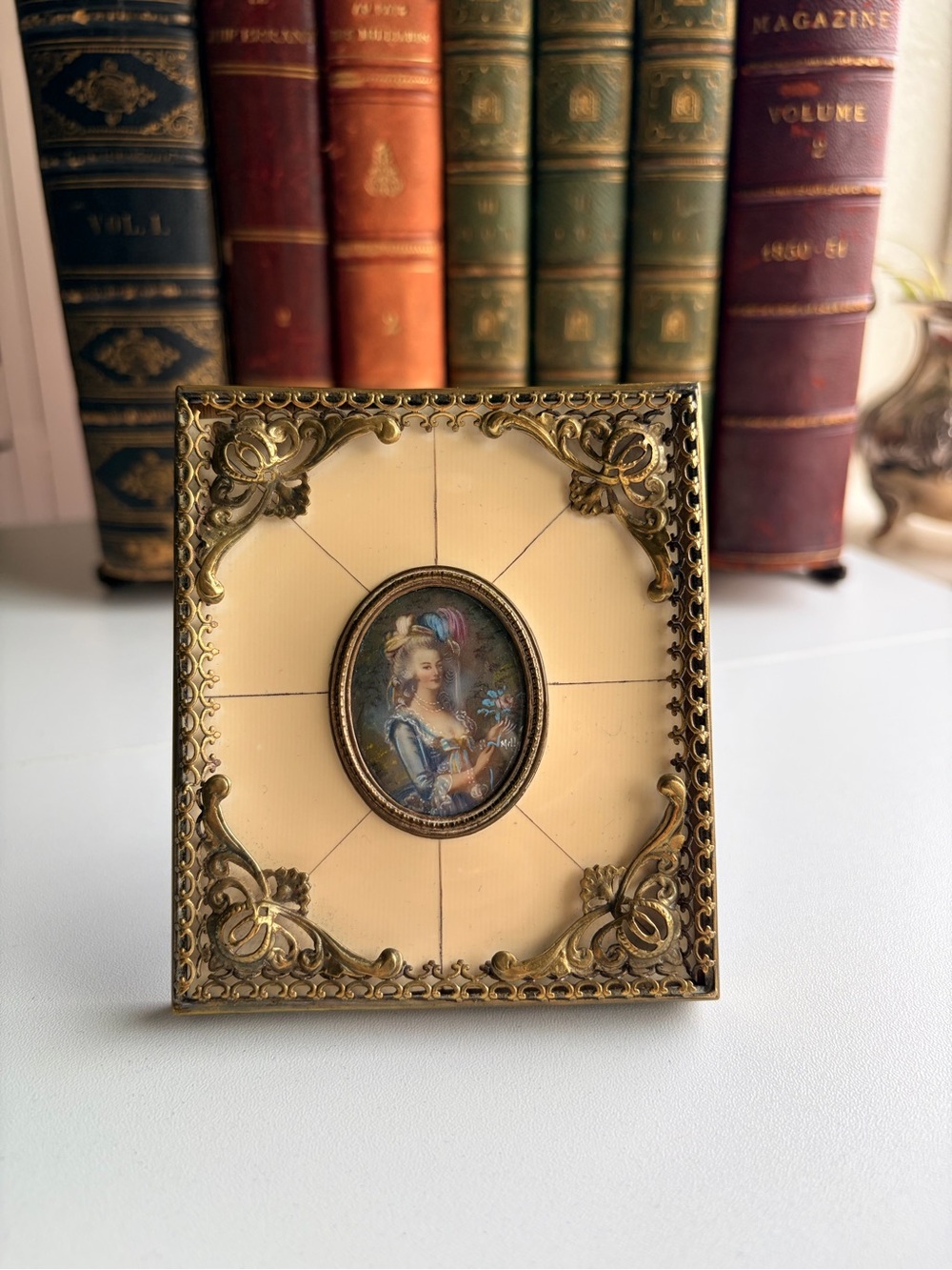 Vintage Decorative Miniature Portrait with With Intricate Filigree